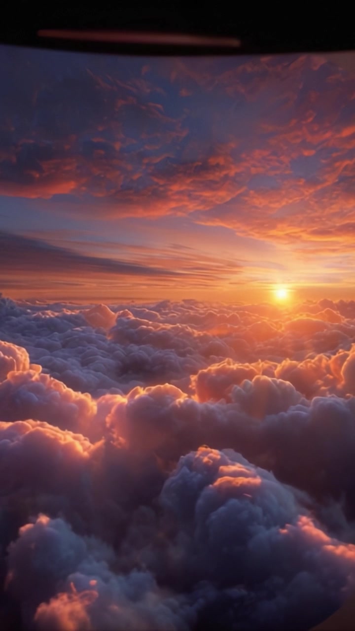Vibrant Sunset Over Clouds from an Airplane Window