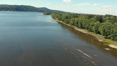 beautiful-early-fall-river-drone-shot-of-the-Susquehanna-river-from-Marietta,-PA,-USA