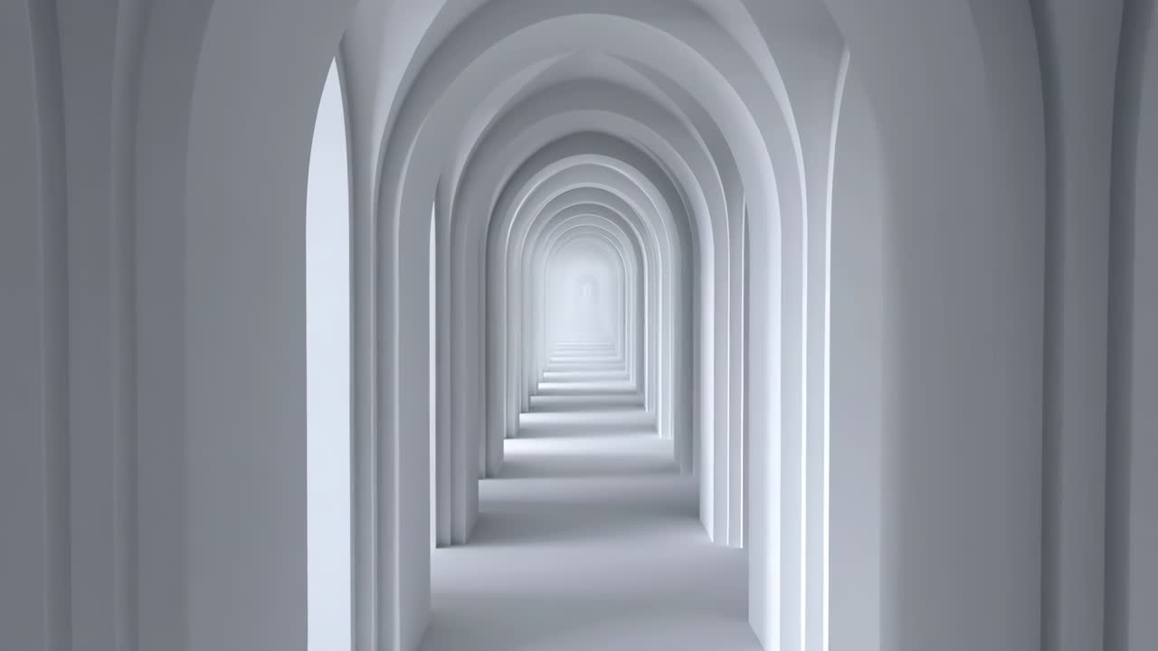 Endless White Arched Hallway Perspective