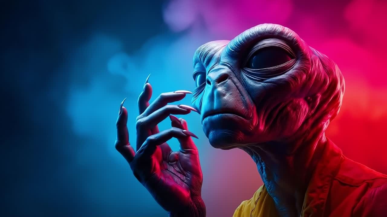 An alien with his hand in his hand