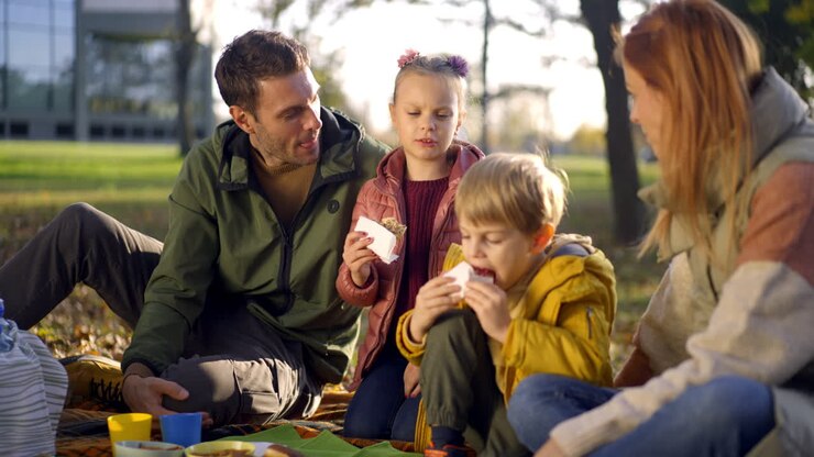 Family having a picnic in the park