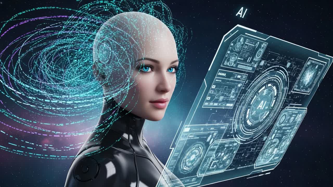 Futuristic AI Interface: A Seamless Merge of Human-Like Intelligence and Cutting-Edge Technology Demonstrating Advanced Capabilities in an Evolving Digital Landscape