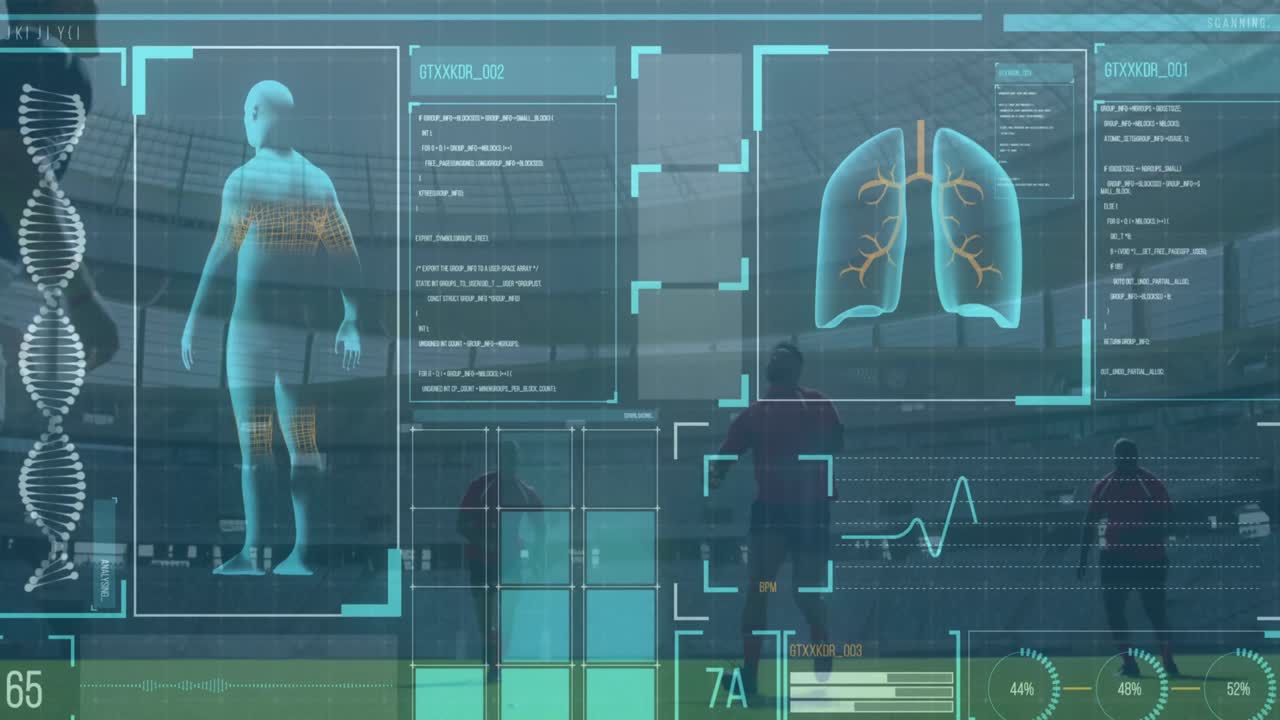 Animation of digital interface with data processing over football players