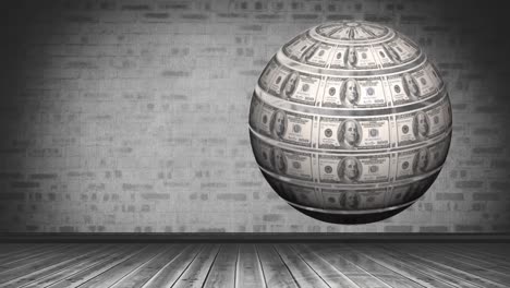 Black-and-white-animation-of-dollars-in-shape-of-turning-globe