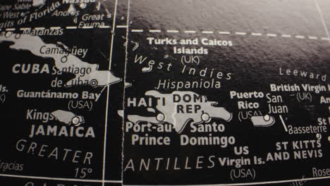 close-up of a globe showing the caribbean region