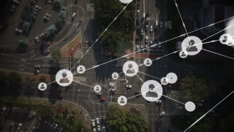 animación de la red de conexiones con iconos sobre el tráfico por carretera