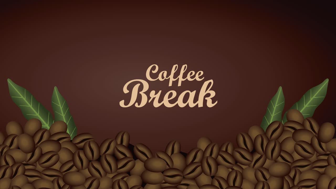 coffee break lettering animation with grains and leafs
