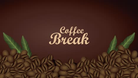 animación de letras de descanso de café con granos y hojas