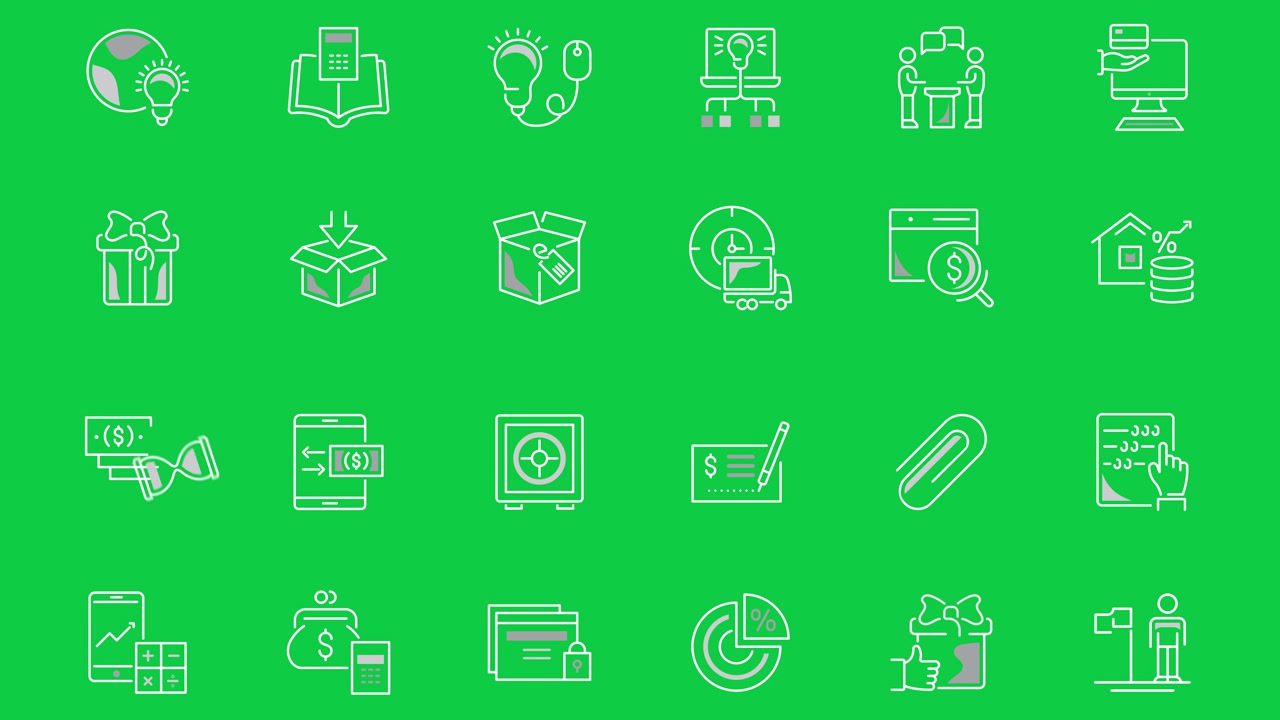 Icone Animate a Linea per Business, Finanza e Tecnologia