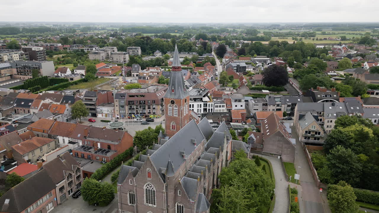 Panoramic view of Evergem town in Belgium, aerial drone view