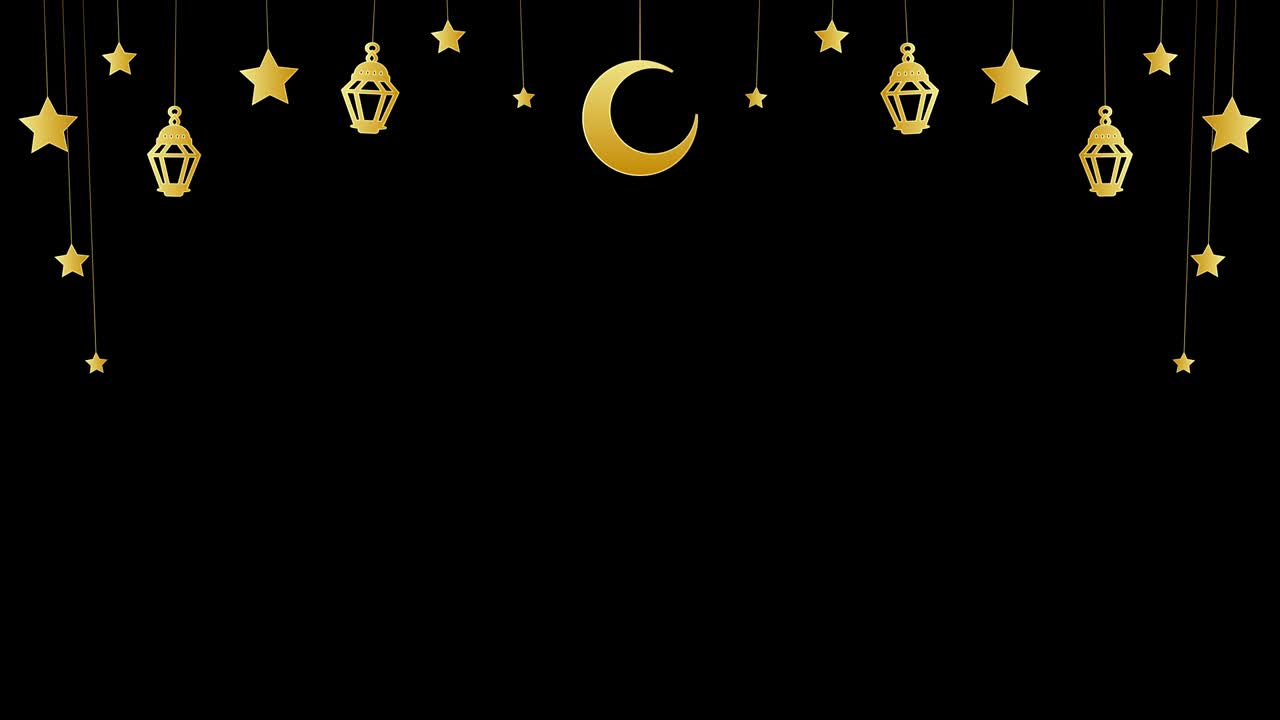 4k fondo alfa con decoración de estrellas colgantes y linternas islámicas aparecen transición de animación. decoración de ramadán