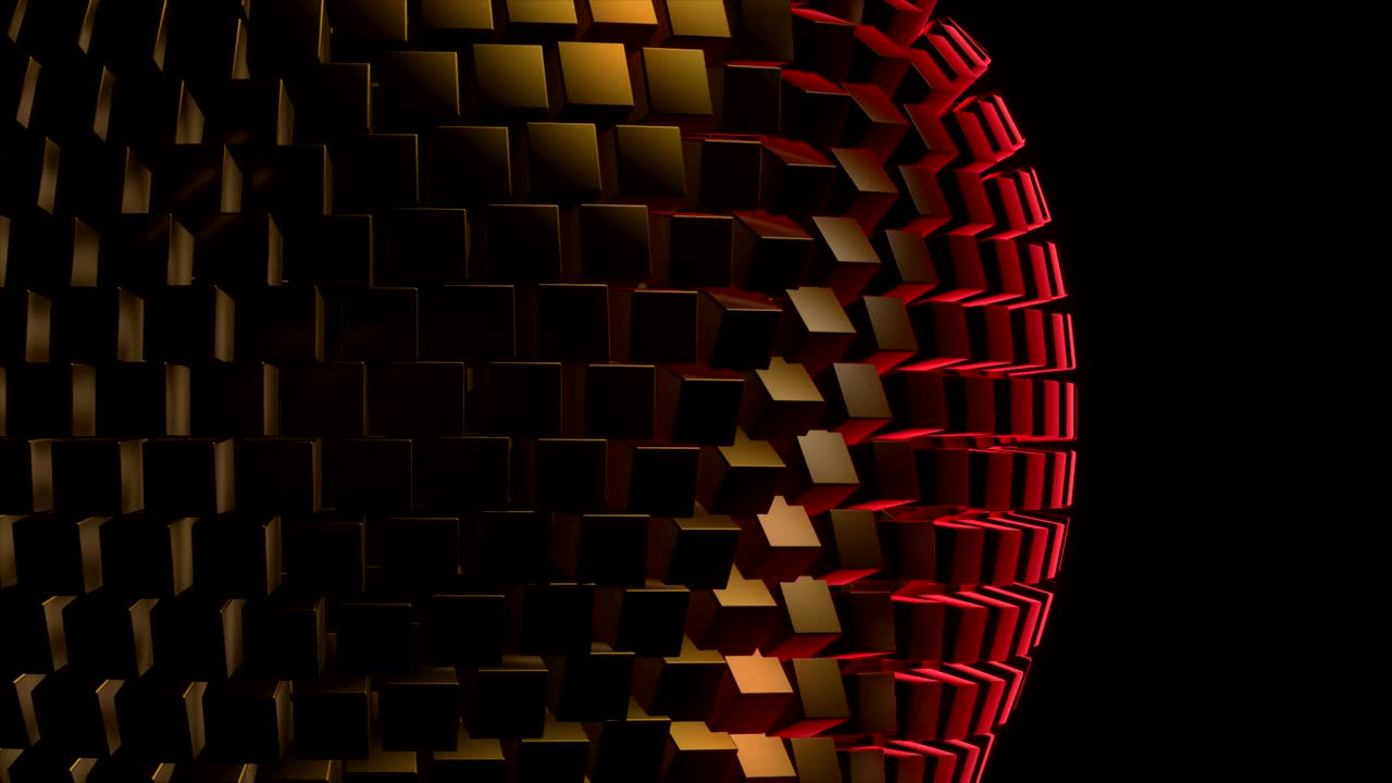 esfera abstracta de bloques cúbicos volumétricos. objeto de arte gira dinámicamente a su alrededor. en bucle