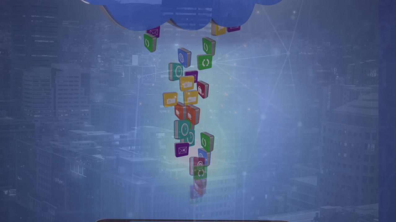 Digital Cloud Computing Concept with App Icons and Smartphone