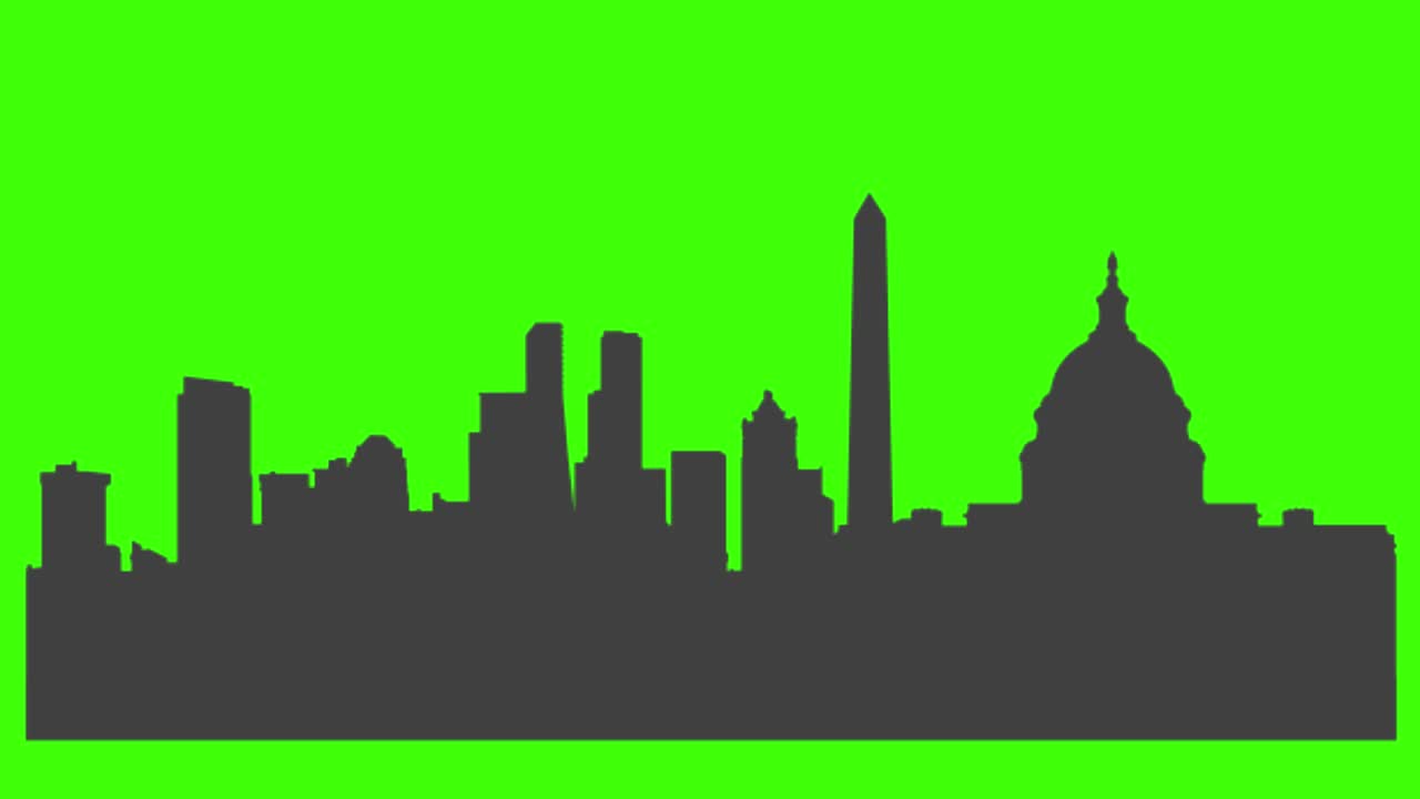 Silueta del icono de la ciudad de Washington apareciendo en la pantalla verde.