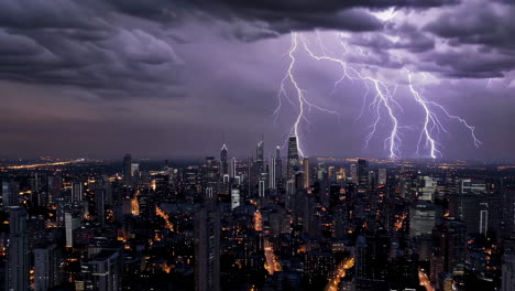 cityscape under a powerful lightning storm