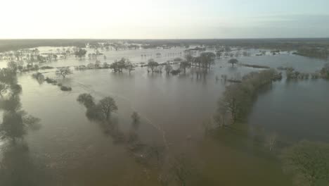 Aerial-View-Of-Flooded-Flooplains-Of-Ems-River-In-Lathen,-Emsland,-Germany