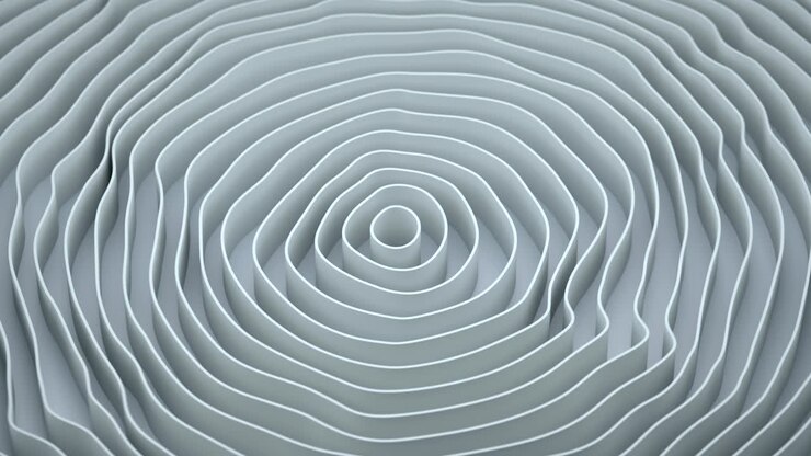 Linee circolari ondulate bianche, rendering 3D, animazione in loop continuo