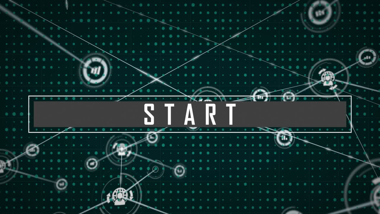 Animation of start text and connected graphs and globe with person icons
