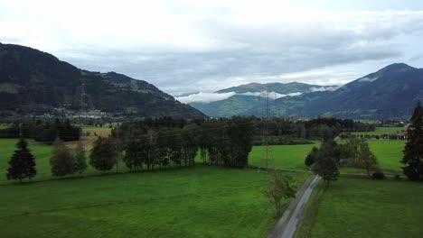 Aerial-view-of-hiking-trails-meadows-and-trees-at-Kaprun-Austria