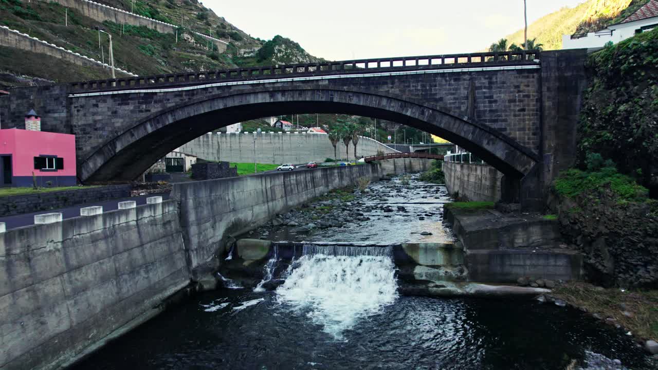 Scenic River and Bridge in Madeira, Portugal