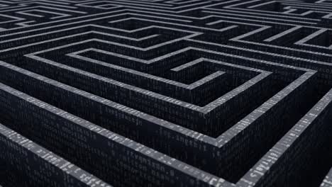 a complex digital maze constructed of code lines, exploring the intricacies of computational pathways and algorithmic structures in a virtual environment