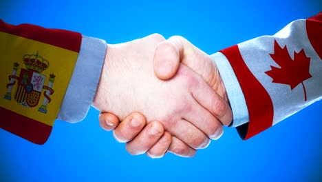 spain - canada  / handshake concept animation about countries and politics / with matte channel