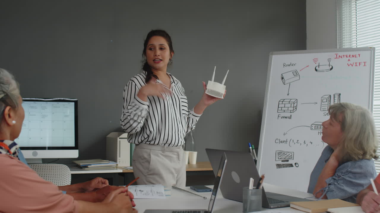 Instructor Explaining Seniors How Wi-Fi Router Works