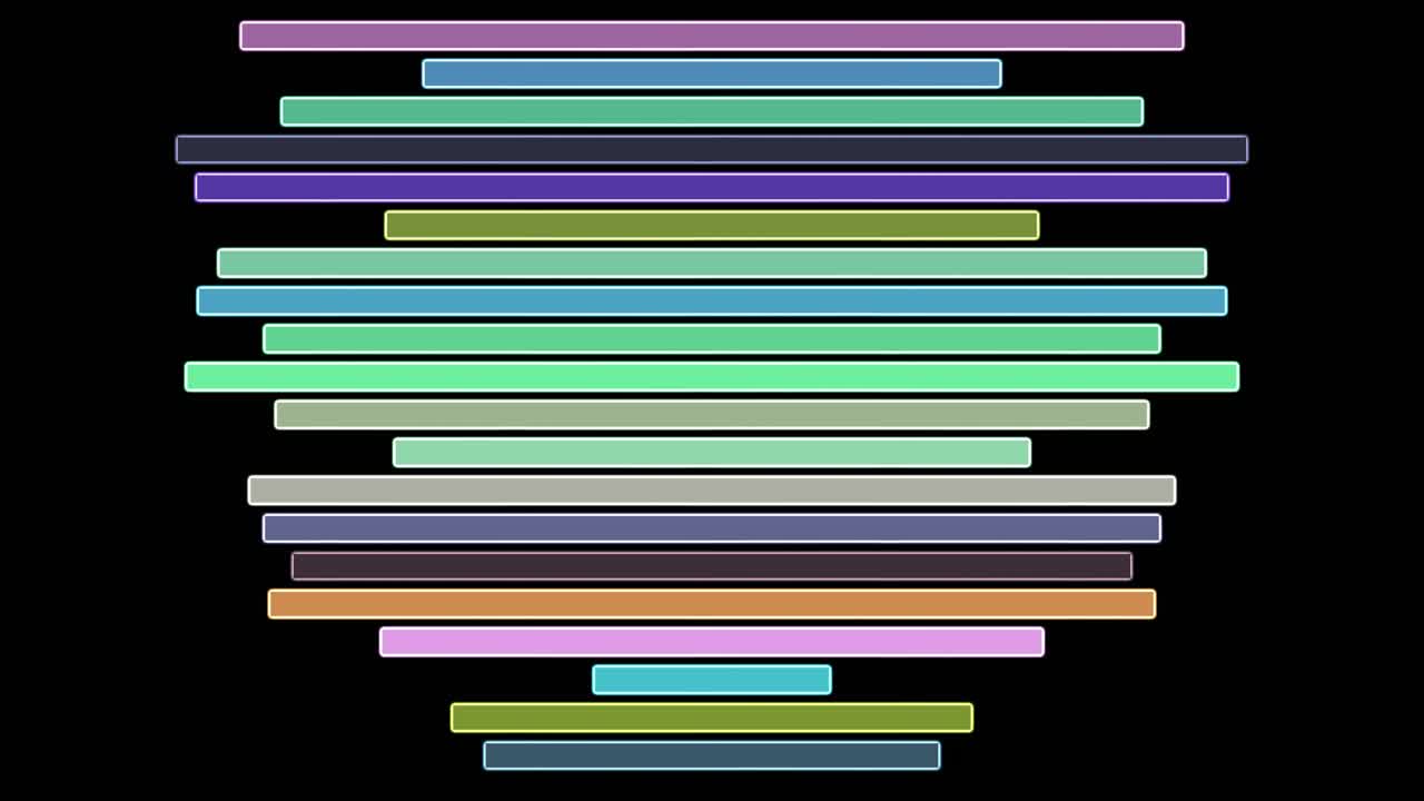 barras coloridas que se escalan al azar en el eje x y cambian de color en el fondo negro gráficos de movimiento 2d animación abstracta