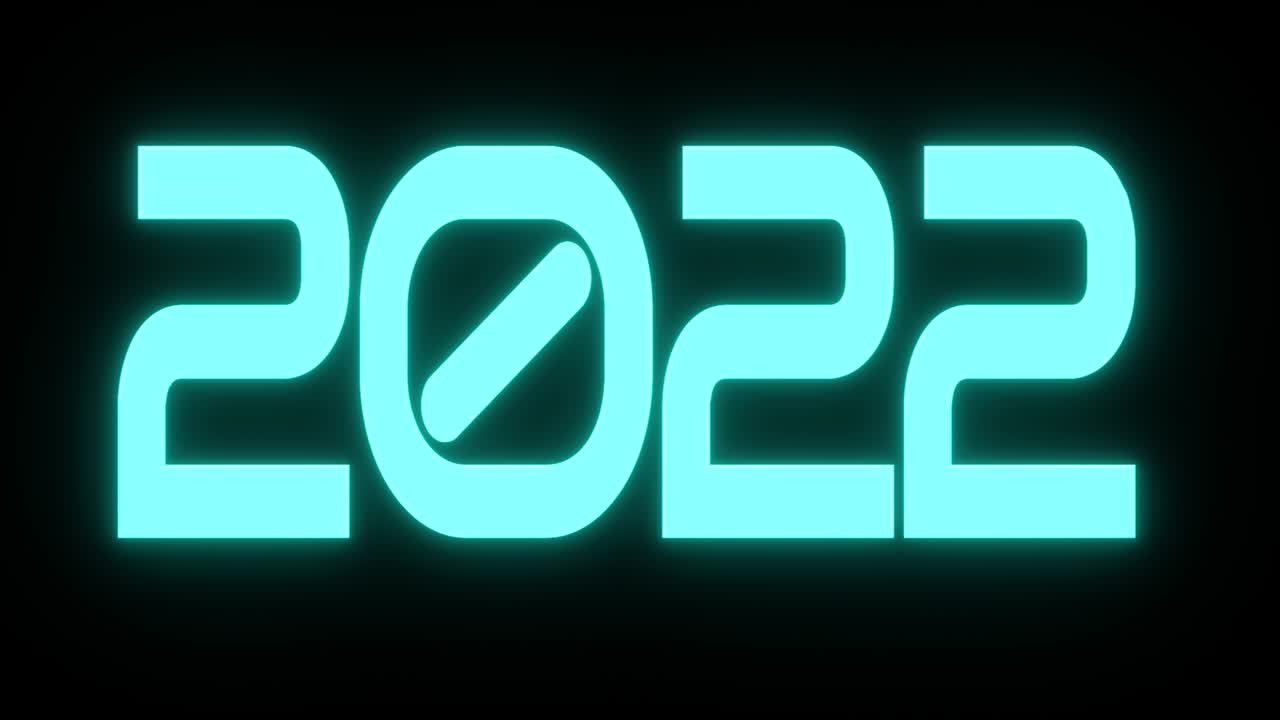 números brillantes 2022 en un fondo negro. nuevo año animación 3d de un bucle sin costuras. color azul.