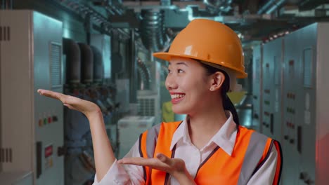 engineer presenting in a factory