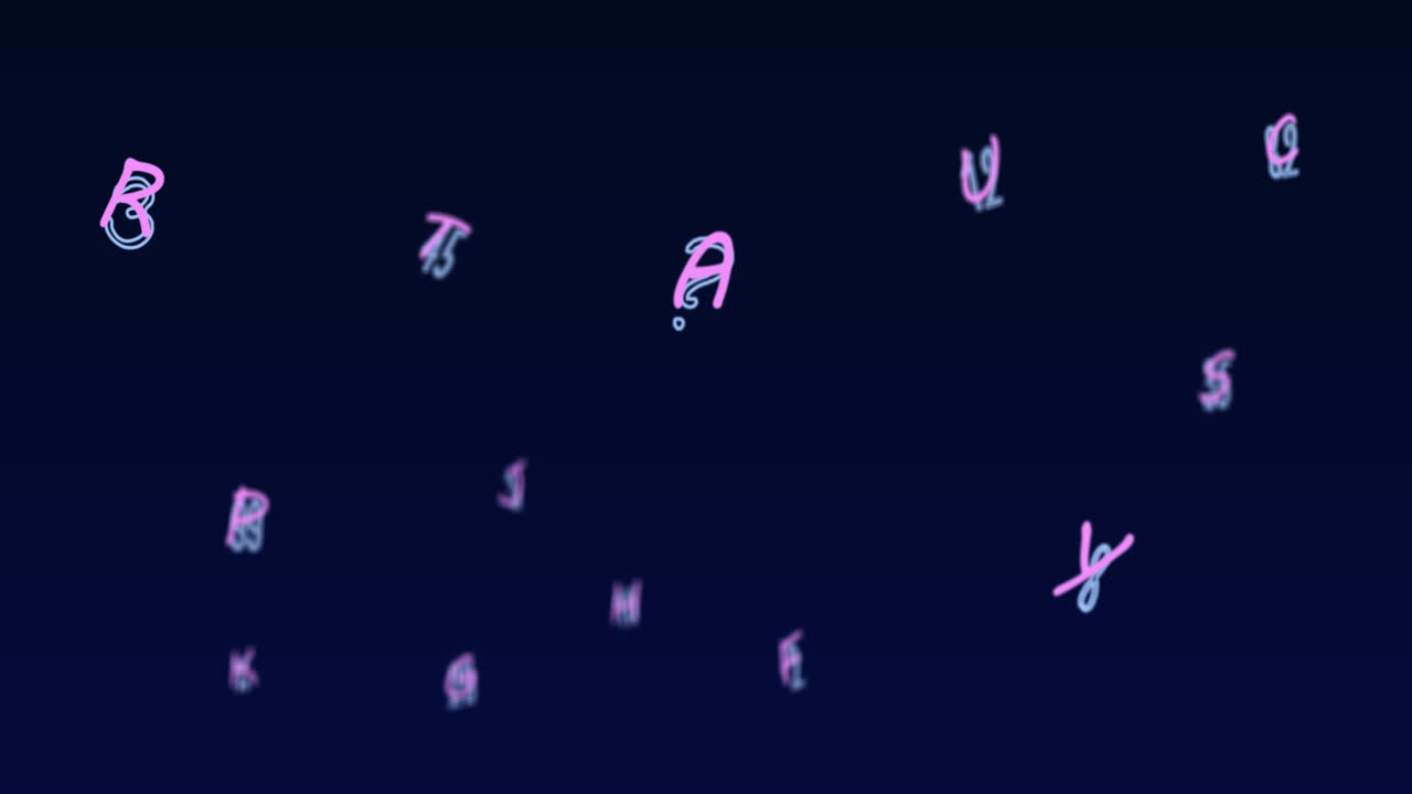 Animation of numbers and letters changing with education icons on blue background