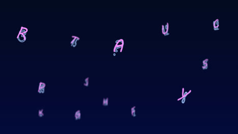 animation of numbers and letters changing with education icons on blue background