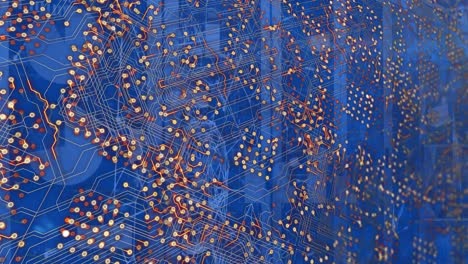 animación de la placa de circuitos informáticos y procesamiento de datos en la sala del servidor