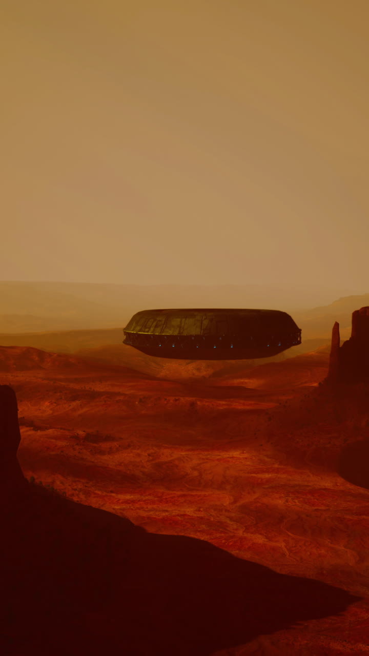 Astronave Aliena in Bilico su un Paesaggio Desertico Rosso