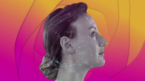 woman with digital network overlay on vibrant background, creating animation effect