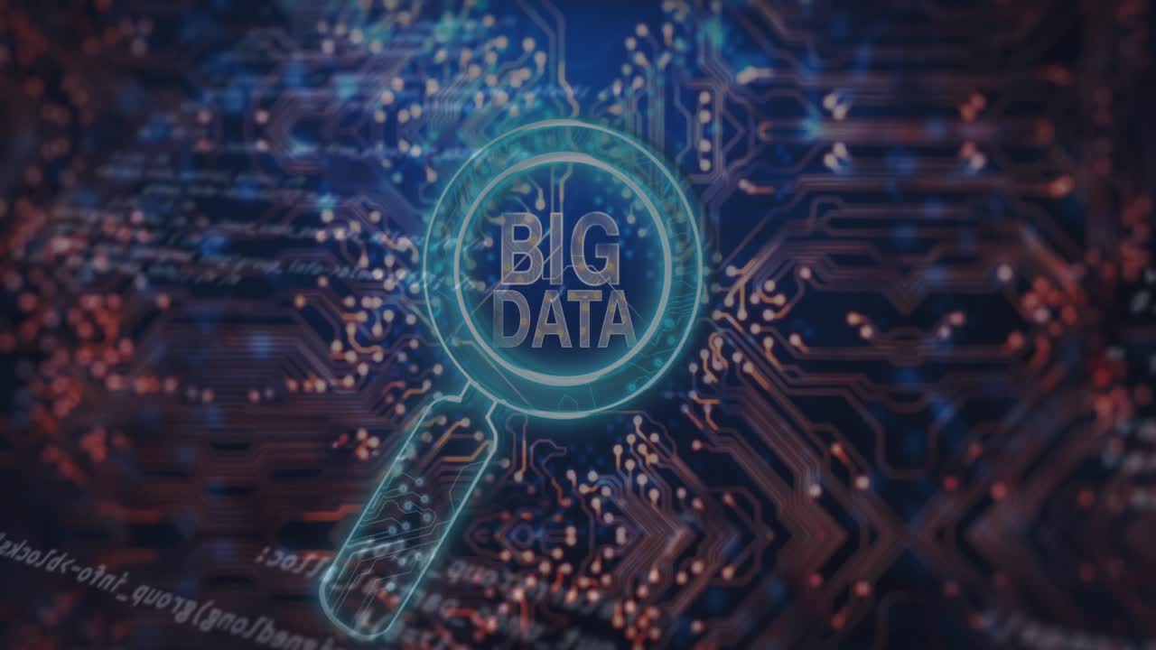 animación de texto de grandes datos sobre vidrio de lectura y procesamiento de datos
