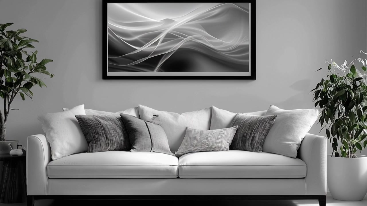 Modern Living Room with White Sofa and Abstract Artwork
