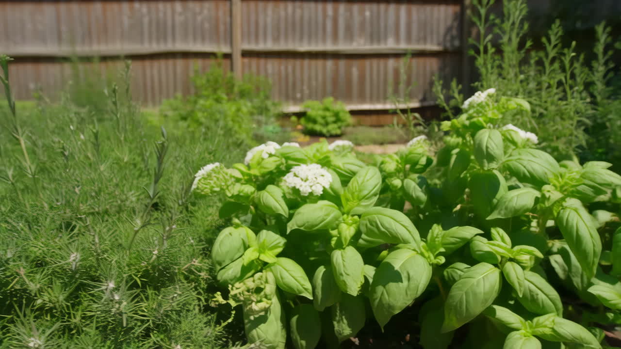 Vibrant Herb Garden with Blooming Basil and Lavender