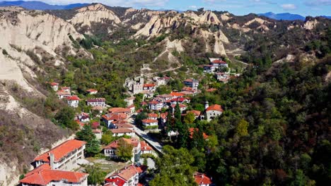 melnik valley aerial view and sandstone pyramid landscape pirin mountains