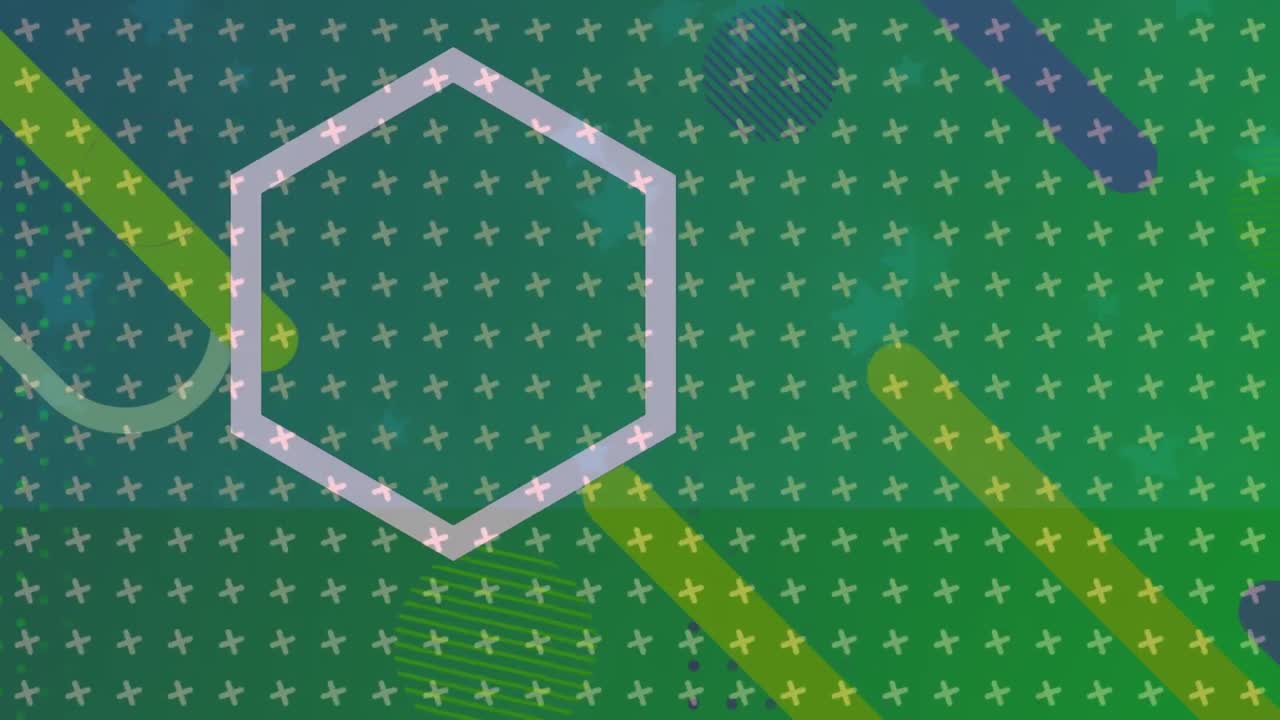 animación digital de formas abstractas coloridas que se mueven contra un fondo de degradado verde