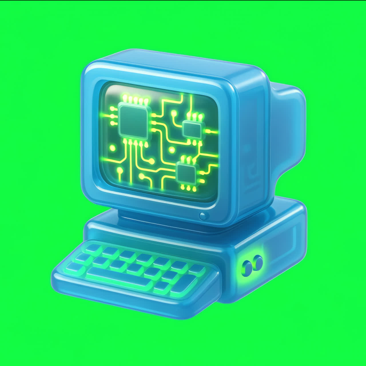 Retro Computer with Neon Circuit Display