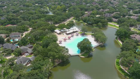 pretty drone video of the cinco ranch beach club pool