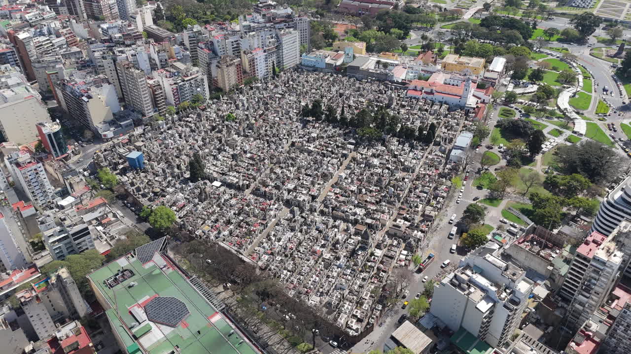 Aerial view of Recoleta Cemetery mausoleum in Buenos Aires, Argentina