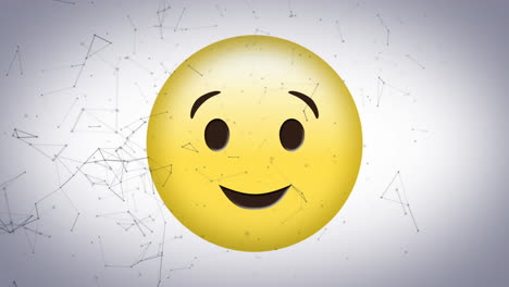 digital animation of network of connections over winking face emoji against white background