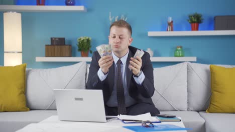 home office worker man counting money funny and funny.