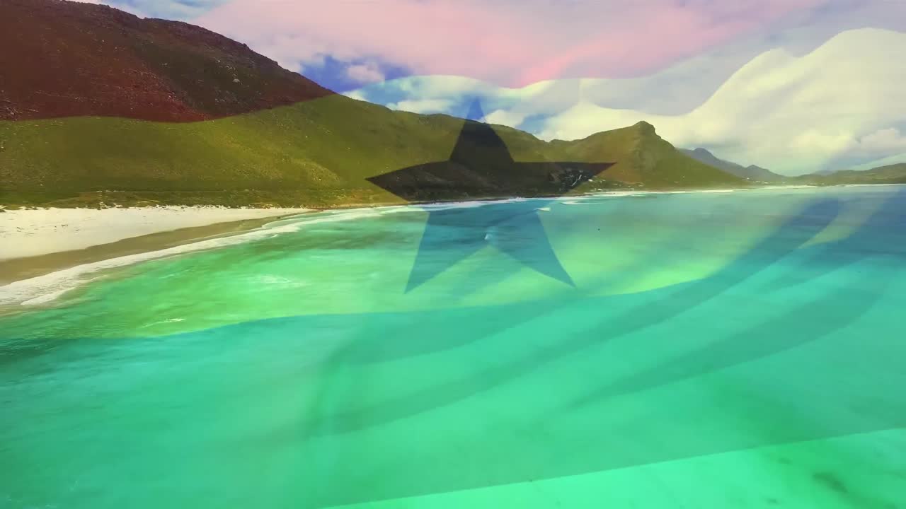 анимация флага ганы, развевающегося над солнечным побережьем