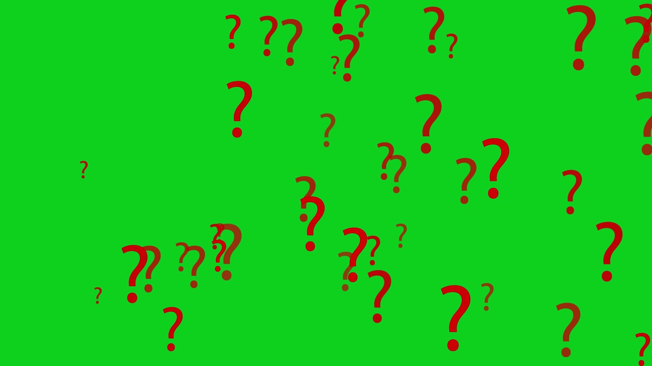 Red Question Marks Floating on Green Screen Background