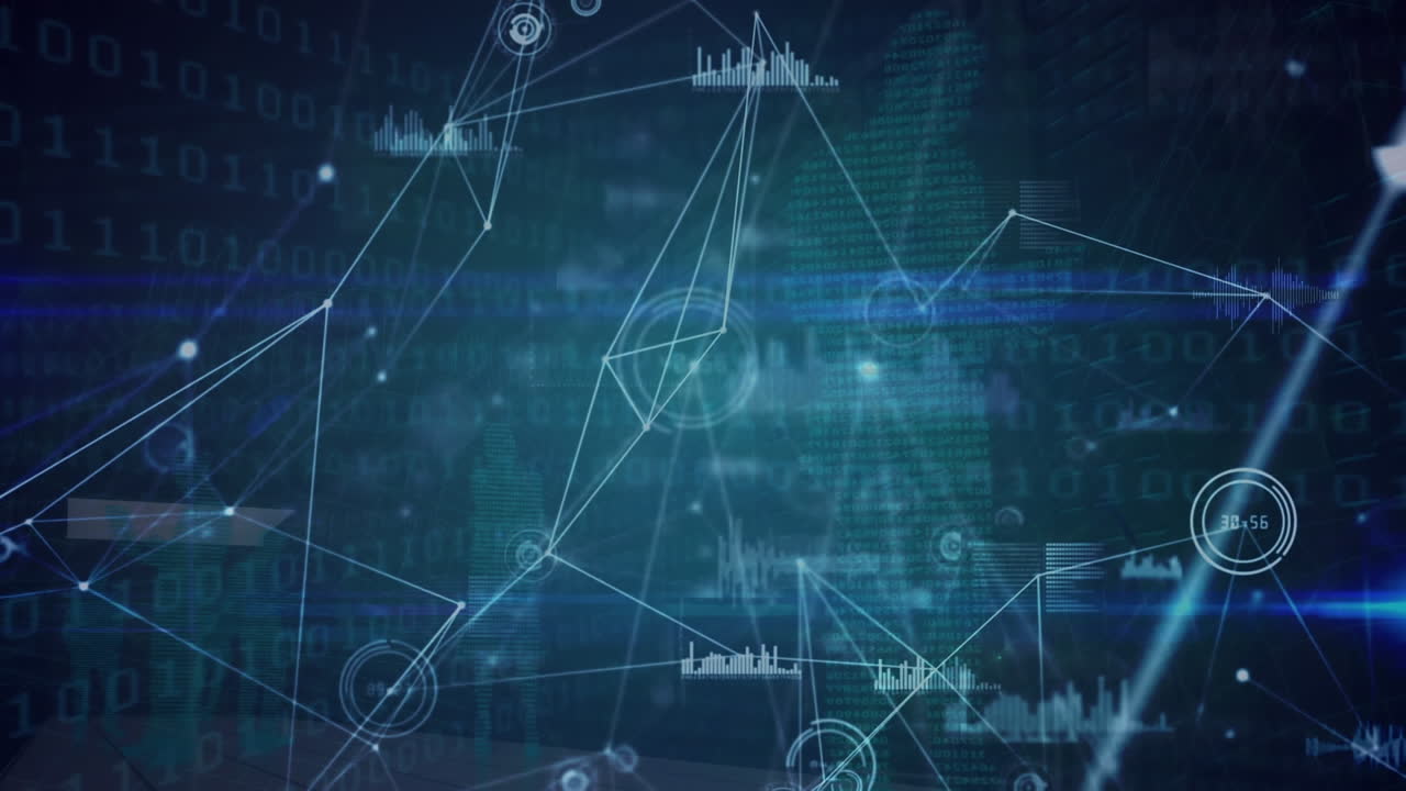 Animation of networks of connections with icons over data processing