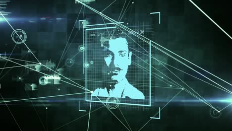 múltiples iconos de perfiles cambiantes a través de la red de conexiones y procesamiento de datos en fondo azul