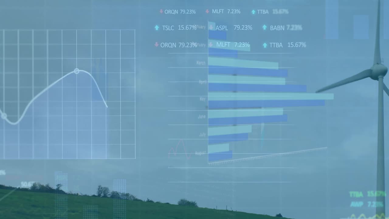 Animation of data processing over wind turbine